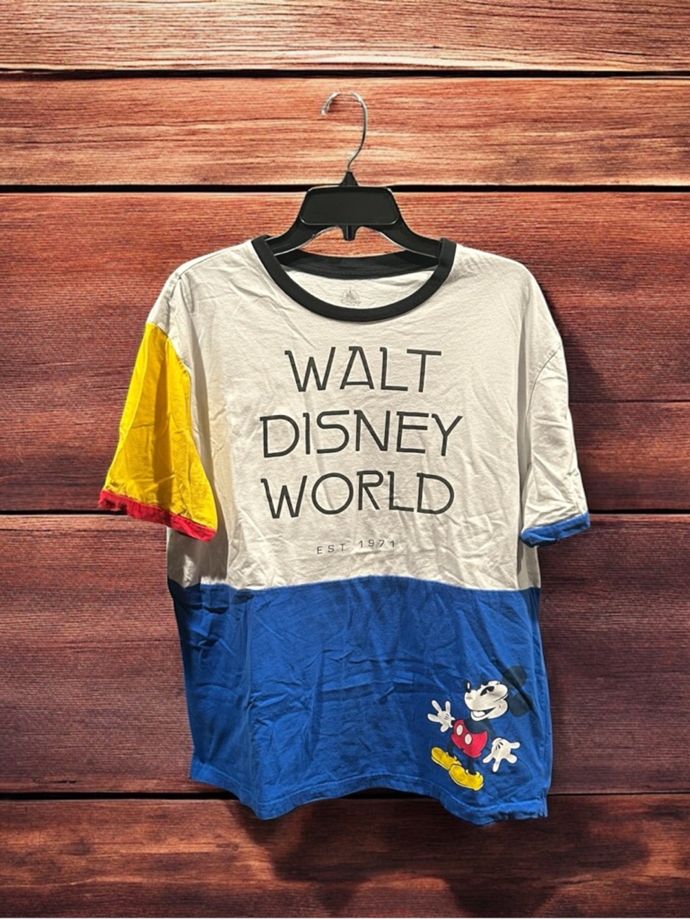 Disney World Authentic Mickey Mouse Color Block Ringer T-Shirt Size L